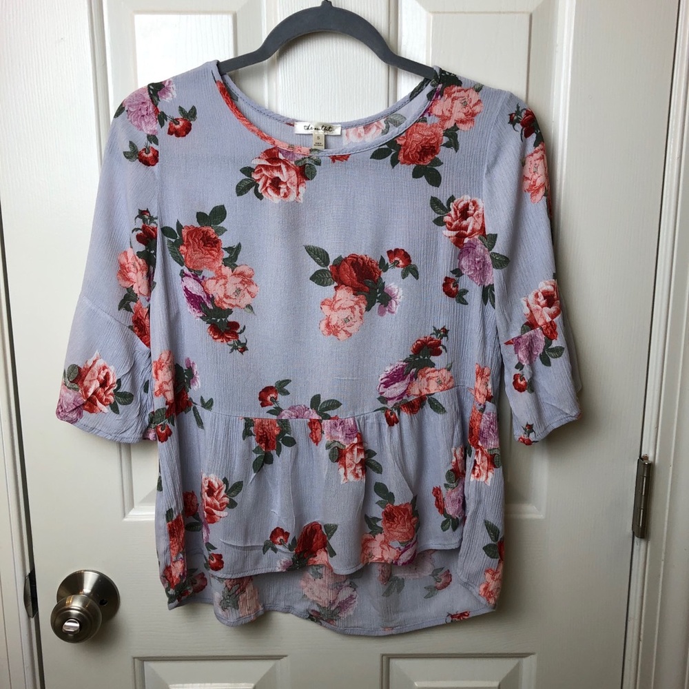 Floral on Grey Peplum w/ Bell Sleeves
